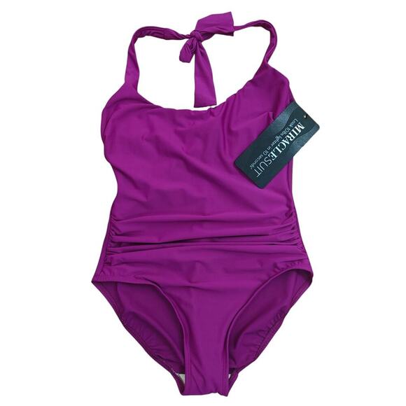 Miraclesuit Utopia One Piece Halter Swimsuit Framboise Pink Size 12 NWT $168 - Picture 2 of 12